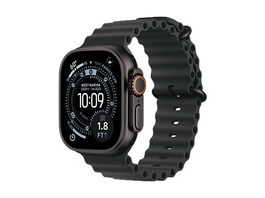 Apple Watch Ultra 3 (2025), GPS+CEL, 49 mm, Caja de Titanio Negro, Correa Ocean Band Negro, Calidad del sueño, Via satélite, 42h Autonomía