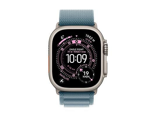 Apple Watch Ultra 3 (2025), GPS+CEL, 49 mm, Caja de Titanio Natural, Correa Alpine Loop Azul claro, M, Calidad del sueño, Via satélite, 42h Autonomía